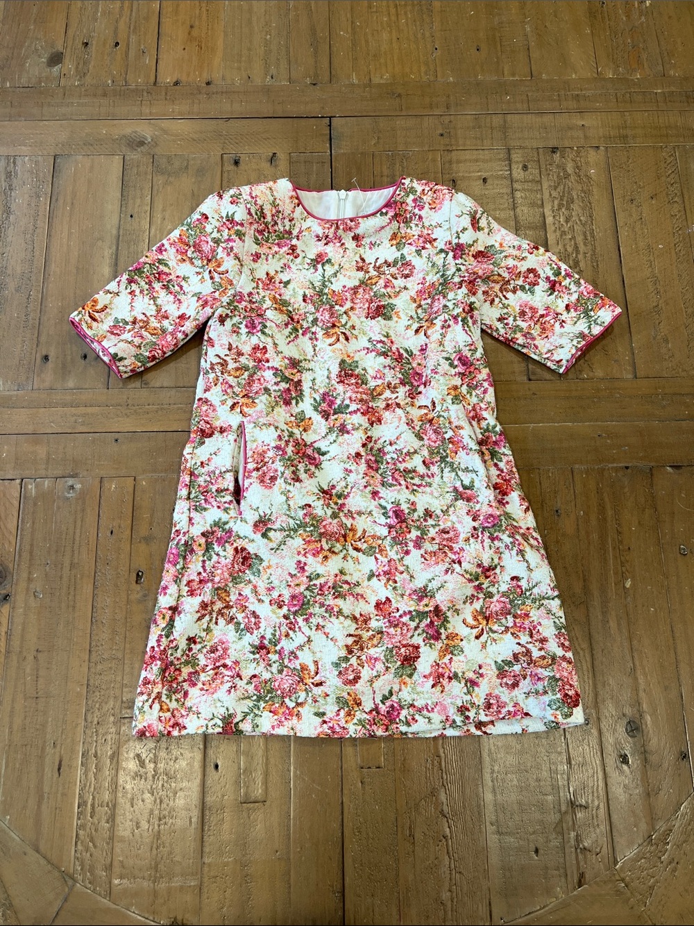 Patachou pink floral tapestry shift dress girls 6 made in Portugal